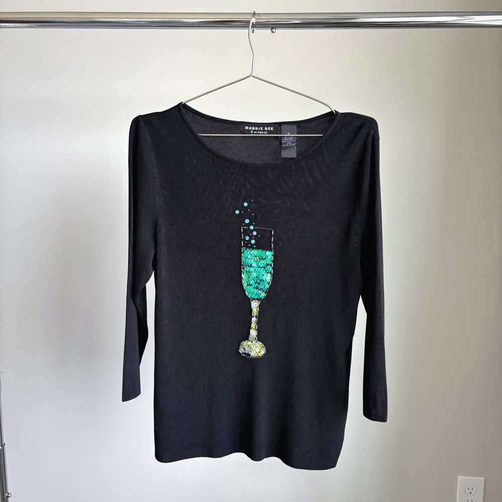 Y2K‎ Vintage Robbie Bee Sequin Bedazzled Top Funky Chic Tuscan Mom Glam Grandma